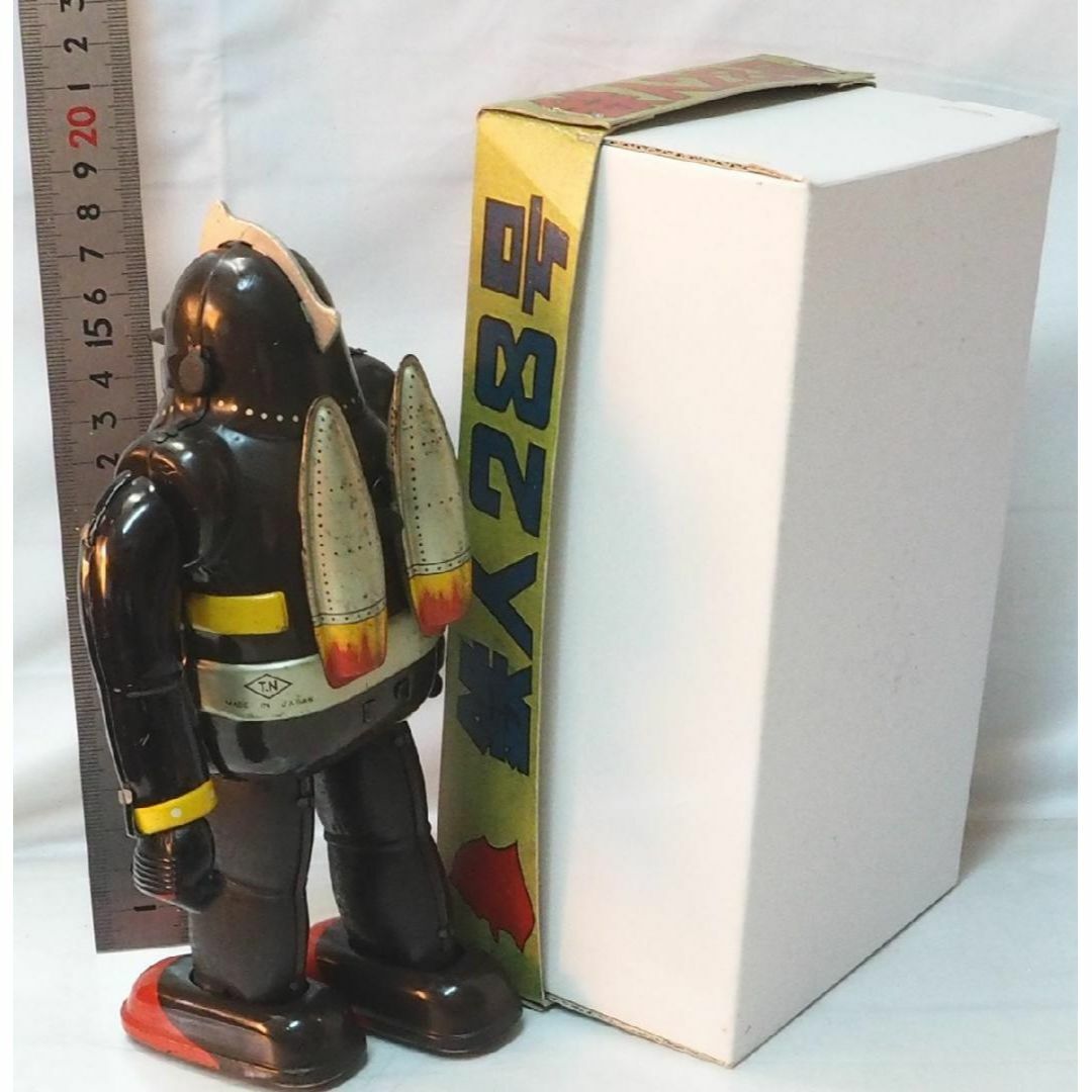 野村【鉄人28号 焦茶 パンチ交換サビ有 金具欠】ブリキ ロボットTIN箱