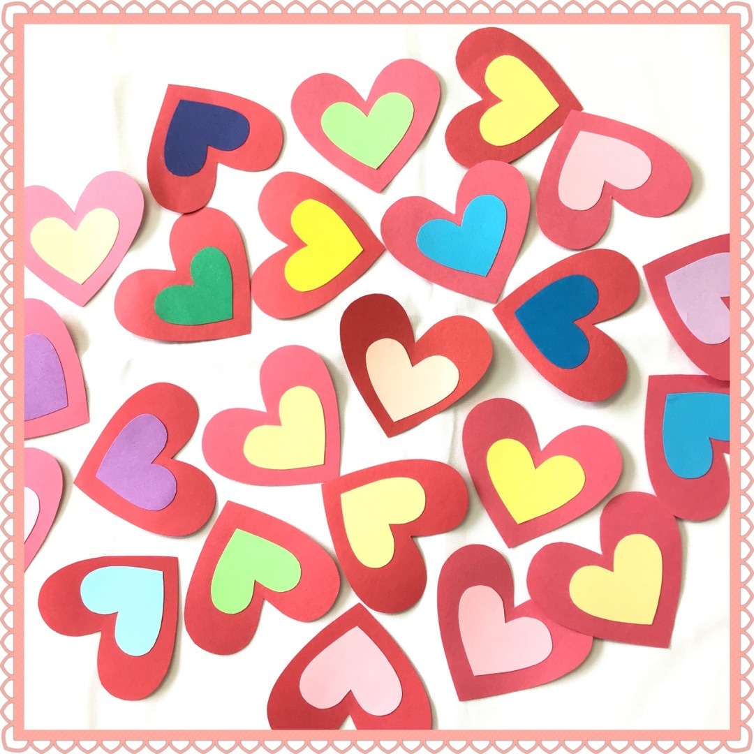 赤色ダブルハート 壁面飾り メッセージカードなど 50枚セットの通販 by