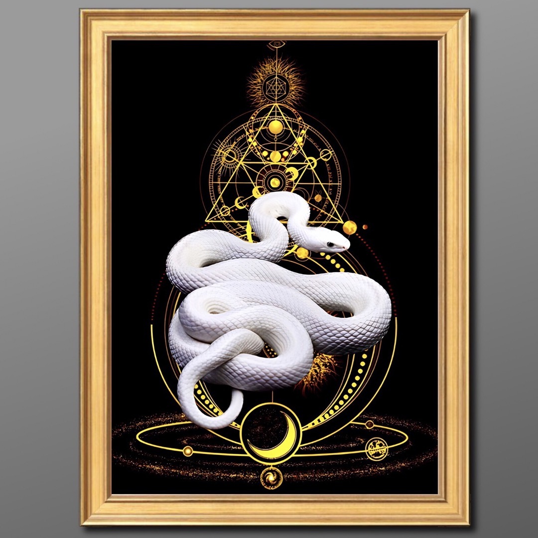 開運白蛇と招福 額付付き『グラフィックアートピクチャー』インテリア