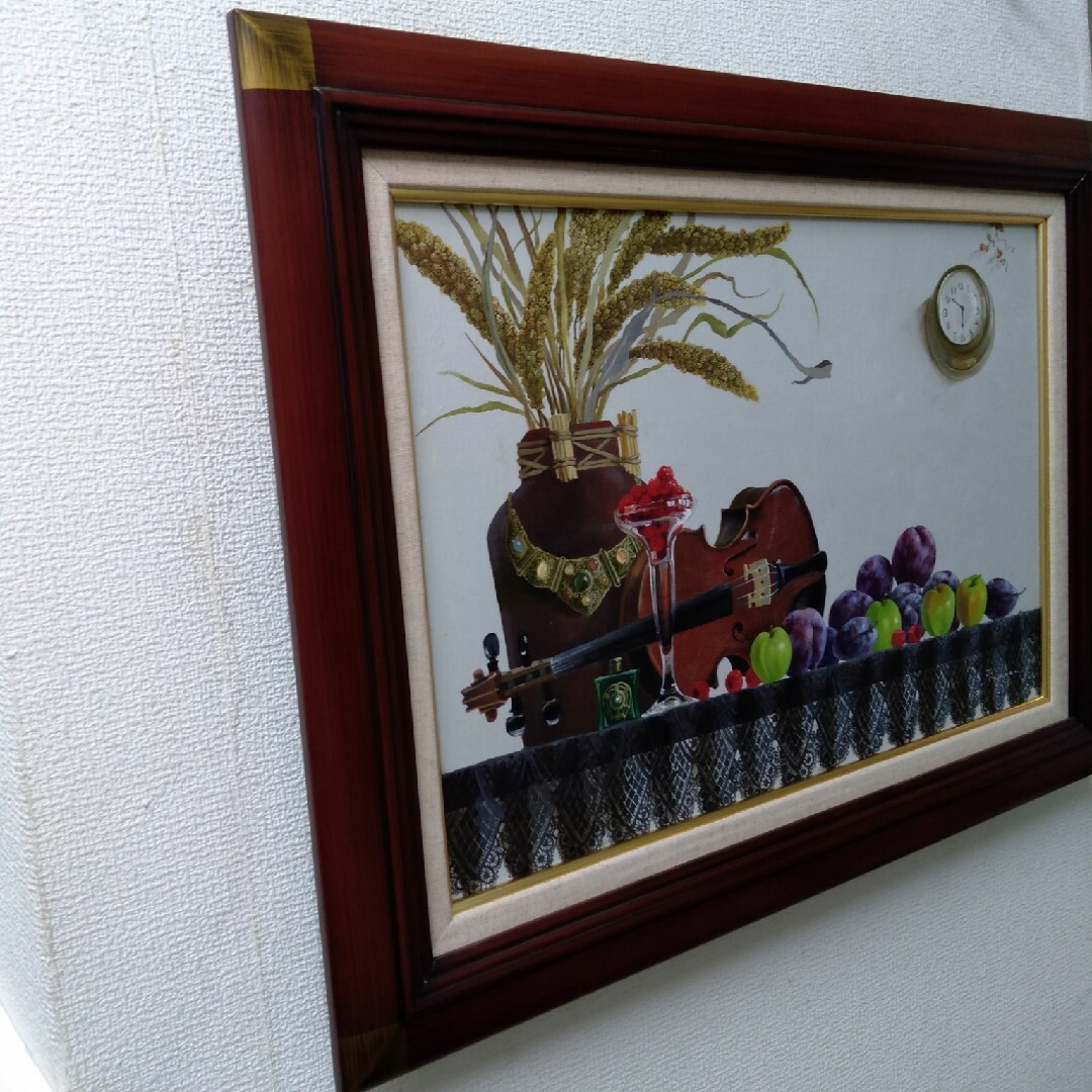 肉質油絵横M12 バイオリンの静物田浦信勝額装仕上げ品