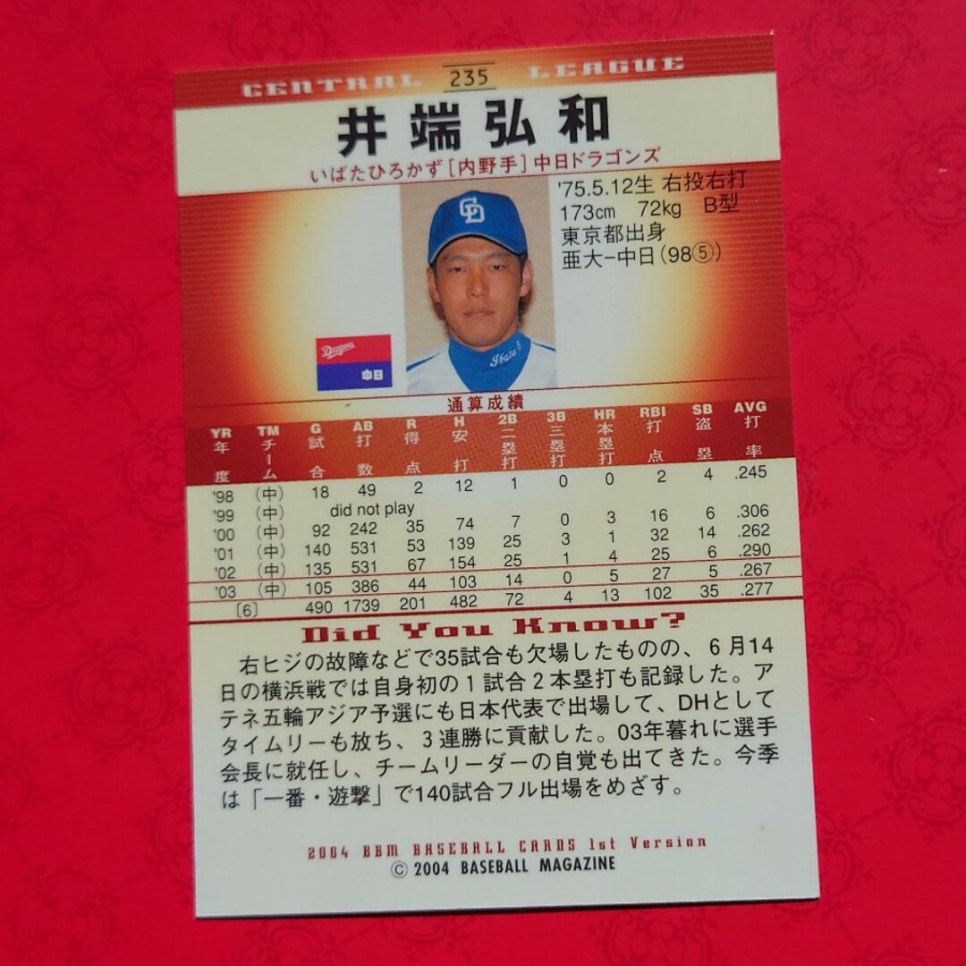 中日ドラゴンズ - プロ野球カード 井端弘和選手2004の通販 by りとゆと