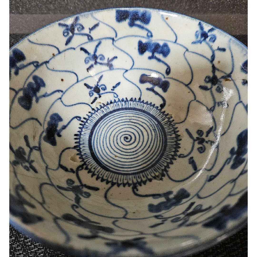 本物保証❗】中国古陶磁器 清代 青華 染付 霊芝文様 渦巻き文様 鉢