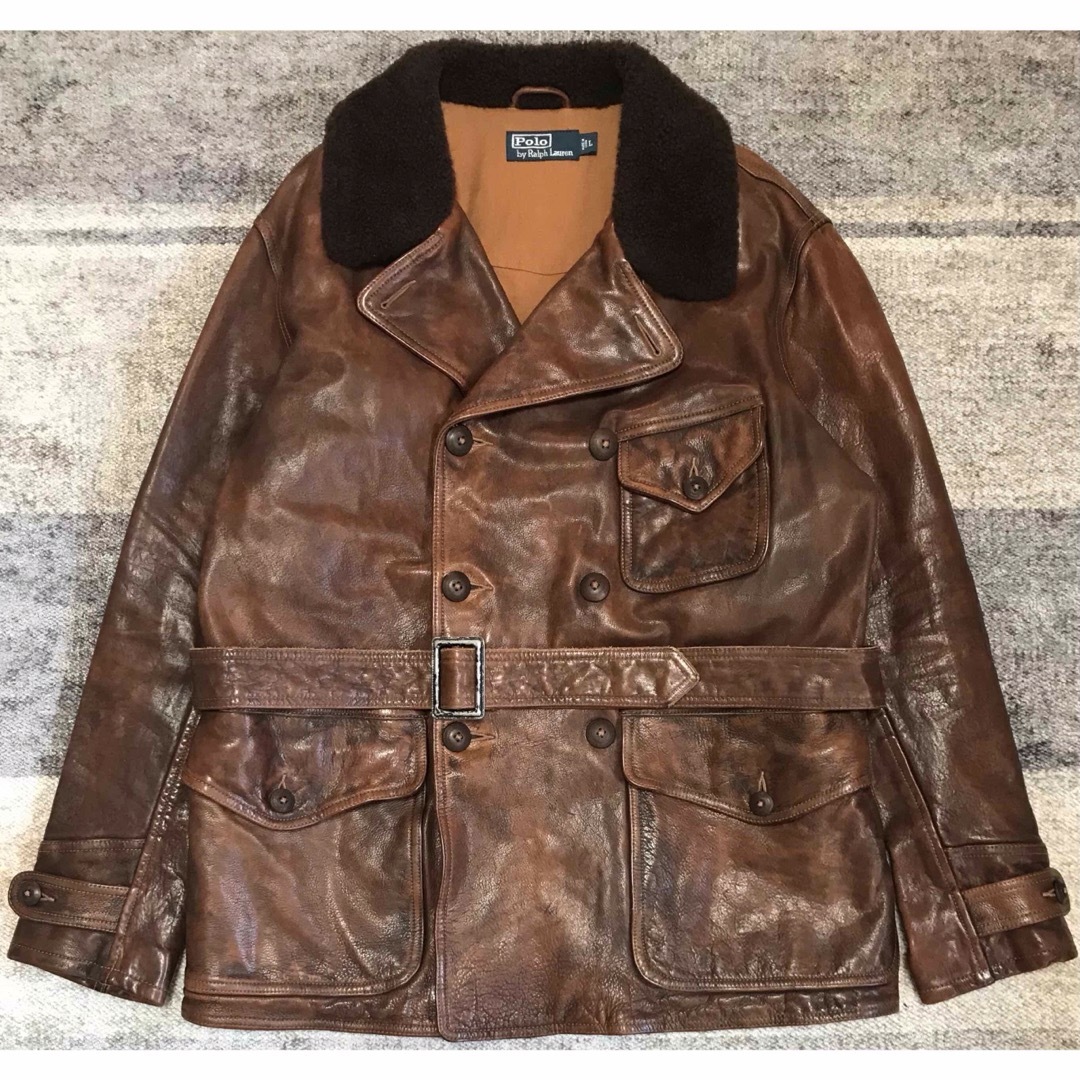 究極の逸品 黄金期 ラルフローレン 襟ムートン ダブルブレスト レザー