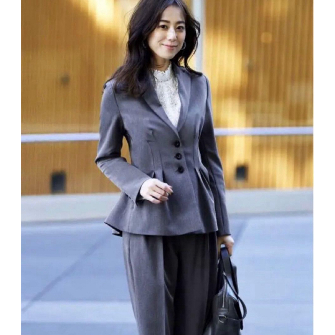 未使用近 ウエストタック3つボタンジャケット&パンツ2点 S グレーの