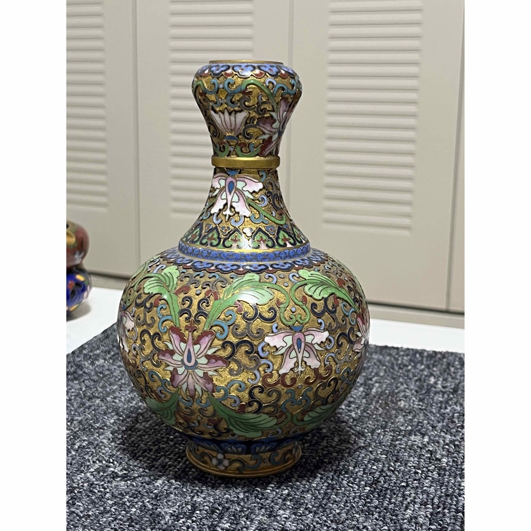 中國美術 古玩 景泰蓝 白地花瓶 七宝焼花瓶 置物 中國美術 古玩 景泰蓝