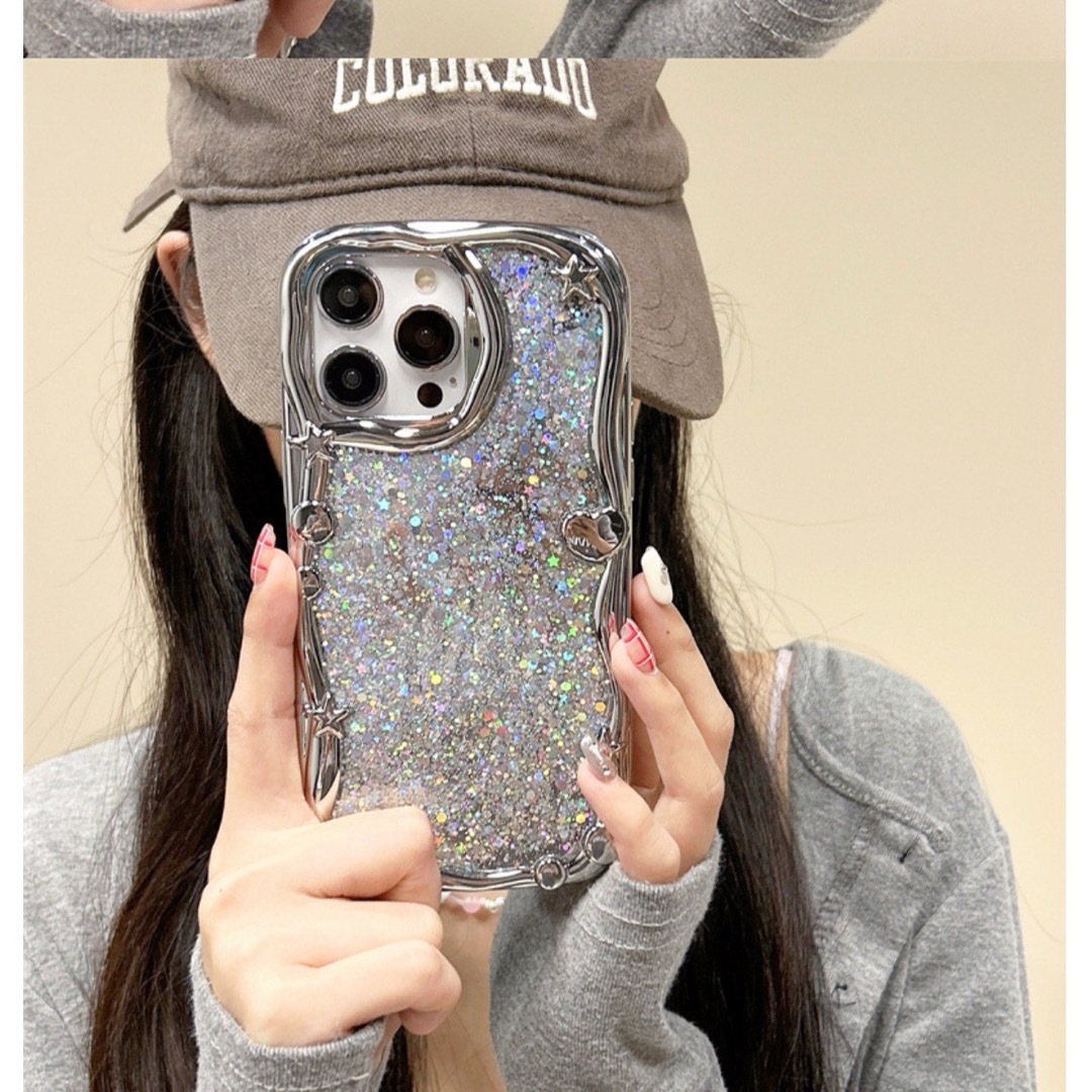 iPhone15proケース グリッター シルバー キラキラ ラメ 可愛いの通販