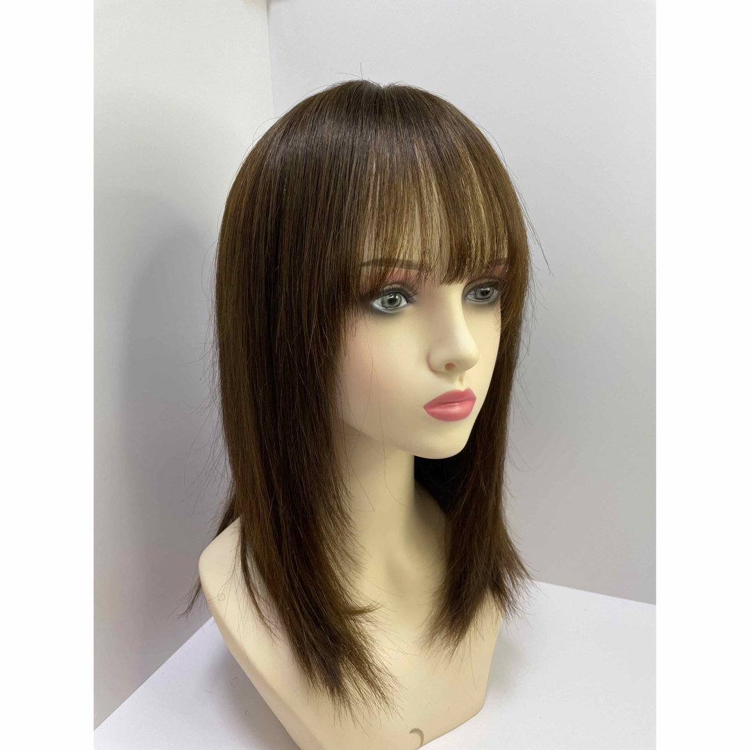 フルウィッグ人毛100%医療ウィッグ鎖骨ミディアムブラウンの通販 by