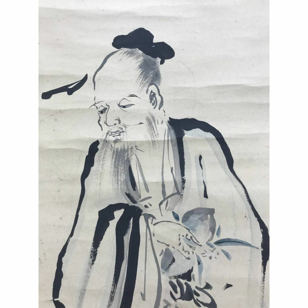 真作/狩野岑信/桃仙人/東方朔/鳥図/三幅対/江戸前期/掛軸☆宝船☆AE