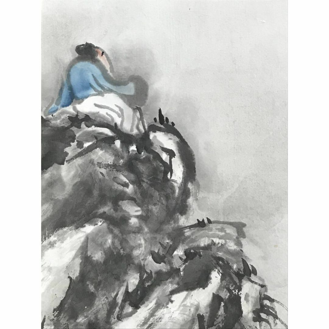 真作/中村江谿/李白観瀑図/滝図/観瀑図/山水図/人物図/掛軸☆宝船☆AD