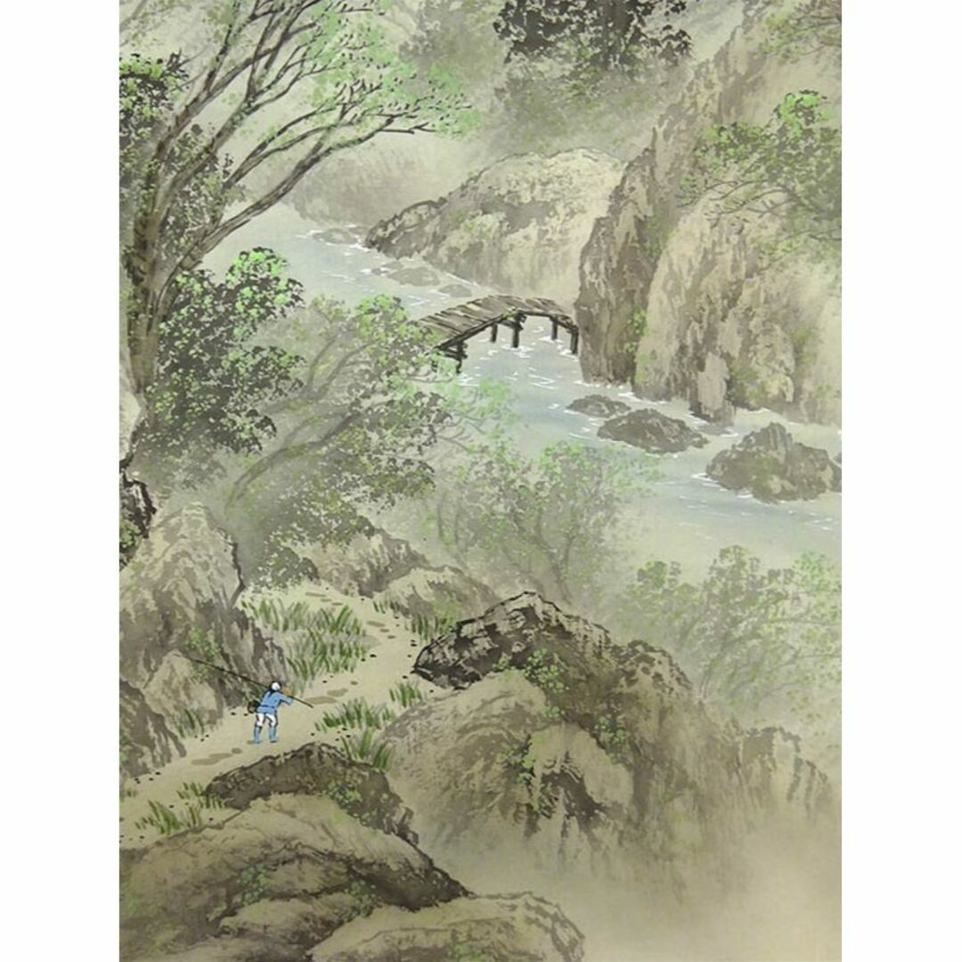 真作】掛軸 福田耕二『青緑山水図』絹本 肉筆 共箱付 掛け軸 p042605の