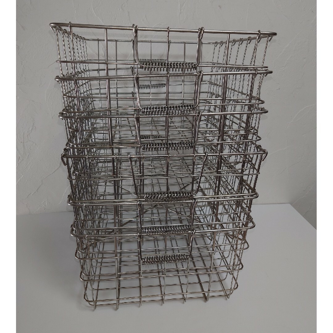 学校給食かご 食器入れ ステンレス アンティーク 昭和レトロ 籠