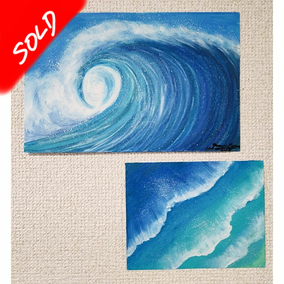 風景画 海の絵 パステル アート 絵画 夏 サーフィンの絵 サーフィン 波