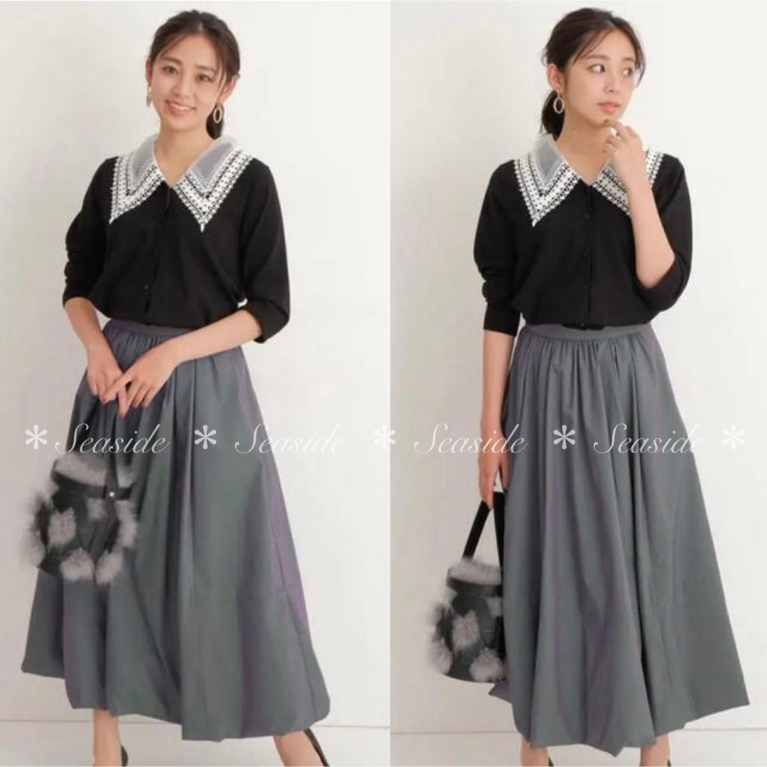 美品♡ジャスグリッティー カーディガン 2way レース襟 アプワイザー