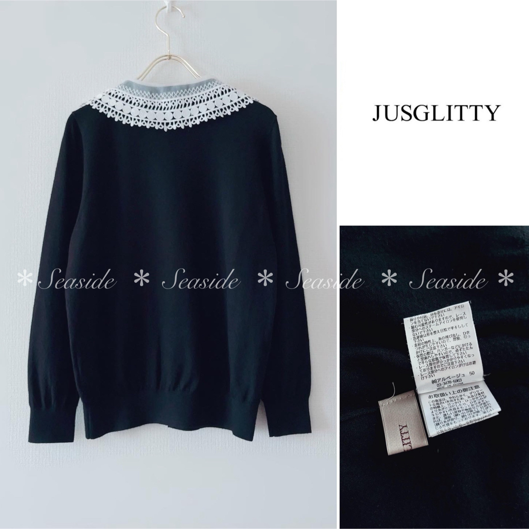 美品♡ジャスグリッティー カーディガン 2way レース襟 アプワイザー