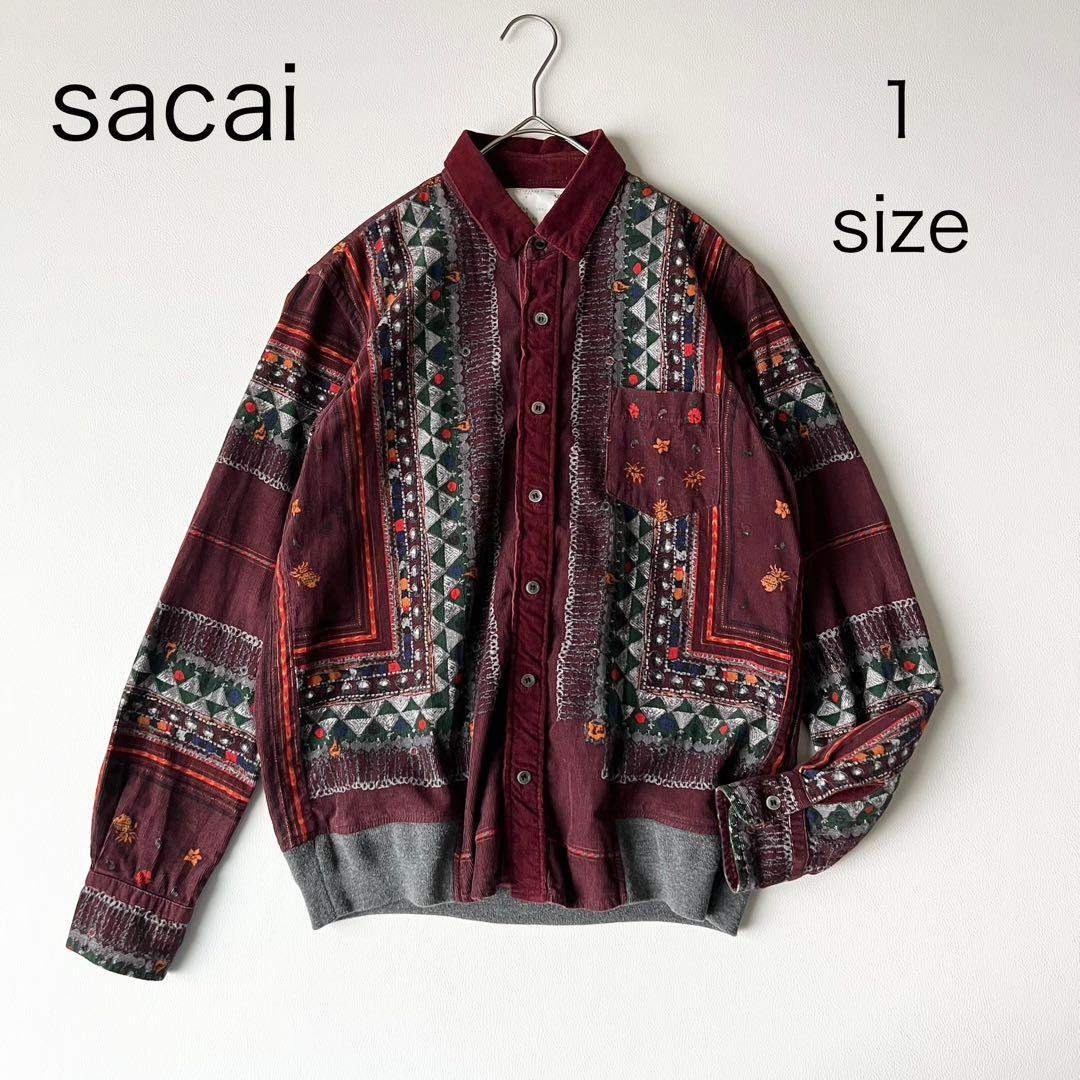 3203【美品】サカイ コーデュロイシャツ ブルゾン 総柄 民族柄 S