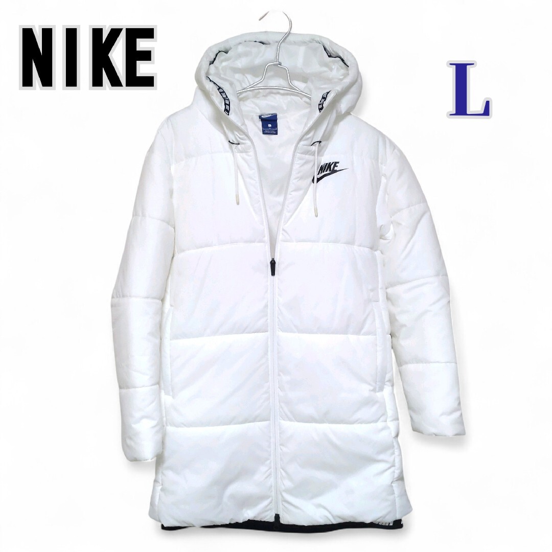 極美 ナイキ レディース 中綿ダウンジャケット Lサイズ フード付 防寒 白