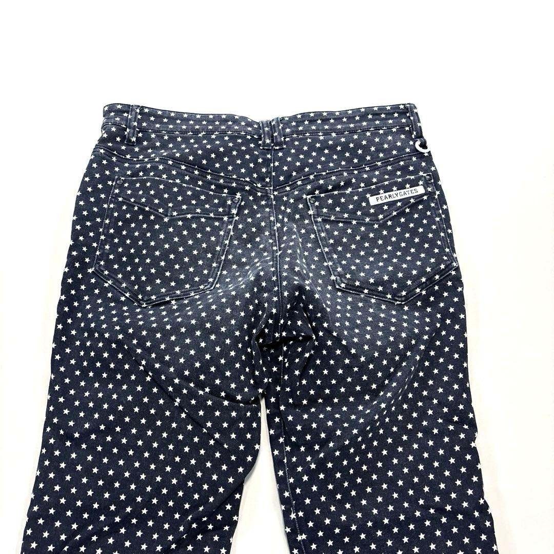 パーリーゲイツ ロングパンツ 5/L 総柄 スター 星 ヴィンテージ加工 紺