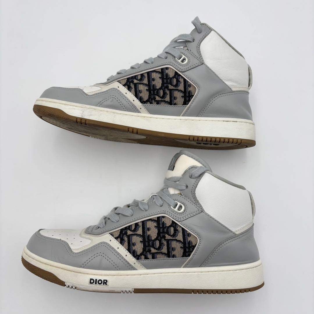 極美品 ディオール ミッドカットレザースニーカー オブリーク グレー