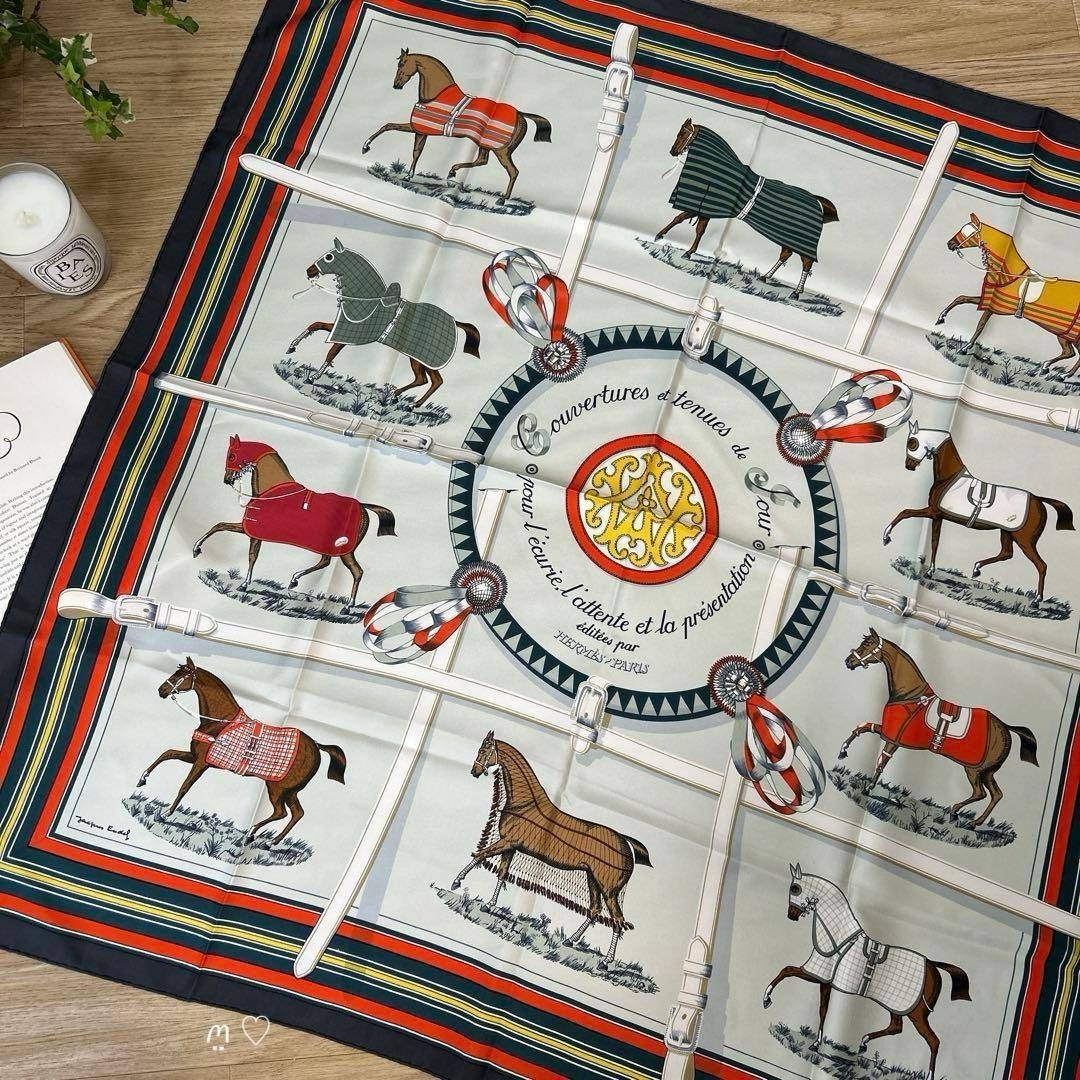 HERMES - HERMESエルメス カレ90 馬着 シルクスカーフ グレージュ