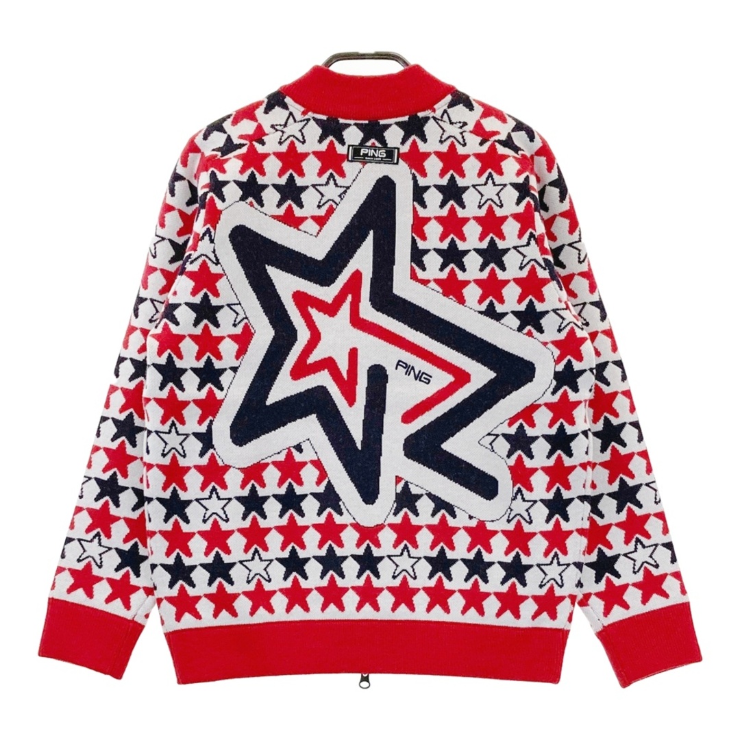 サイズ：M PING ピン 裏地付 ウール混 ニットジャケット 星 総柄