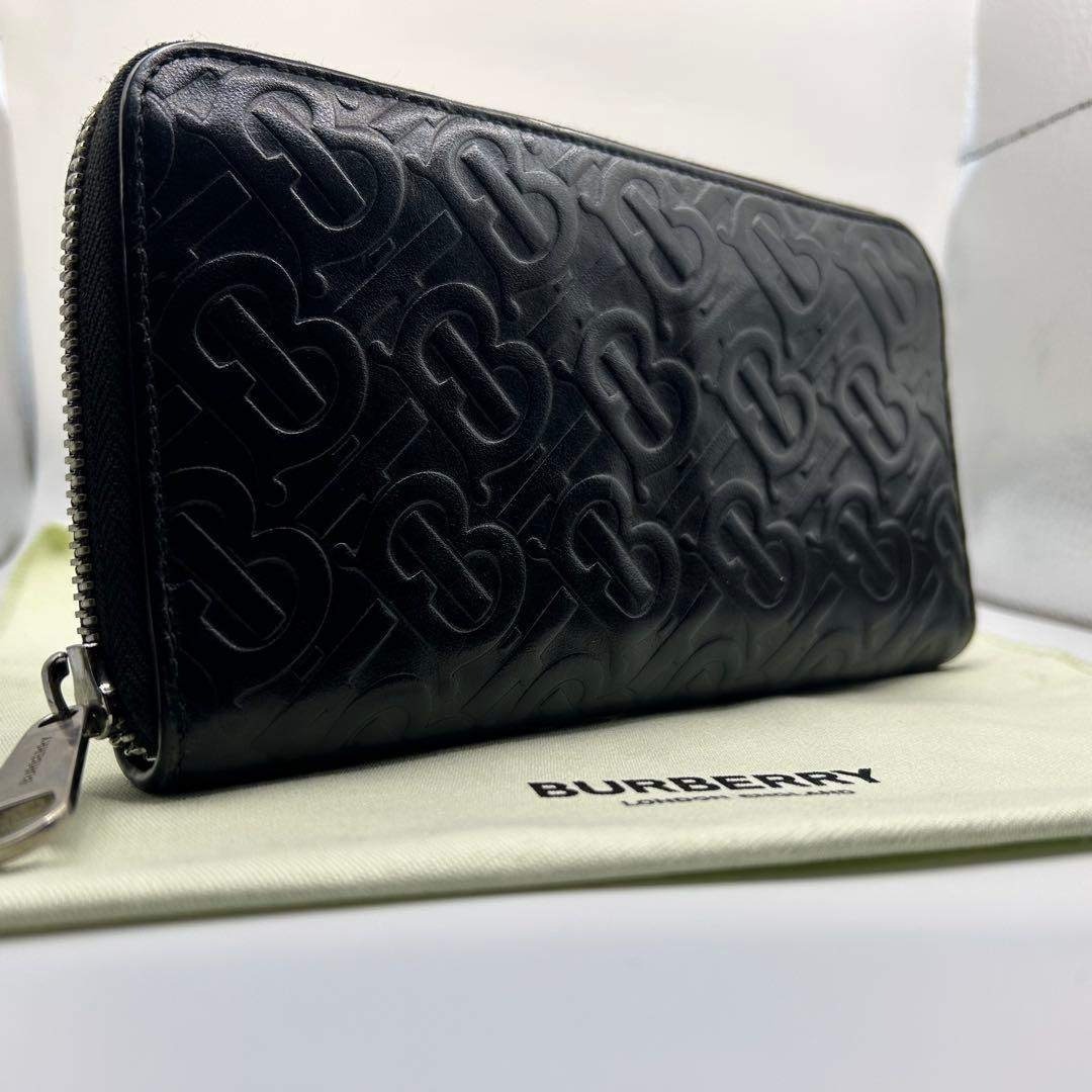 現行✨BURBERRY モノグラムTB ラウンドファスナー 長財布 保存袋 黒