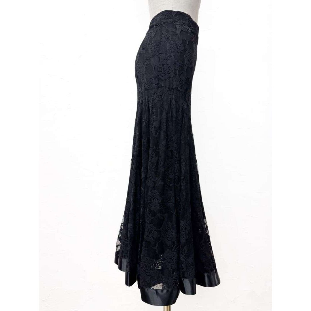 薔薇レース】新品 社交ダンス用裾サテンテープ 黒ロングスカートb234