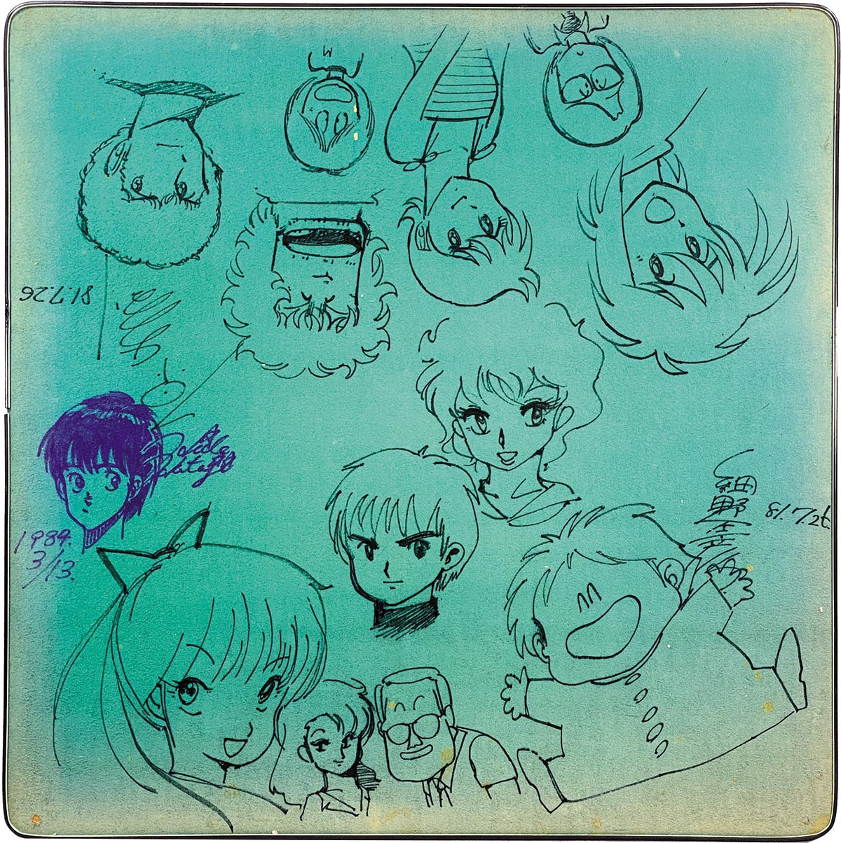 3072］ 細野不二彦/原秀則/幡地英明 直筆イラストサイン入り炬燵板