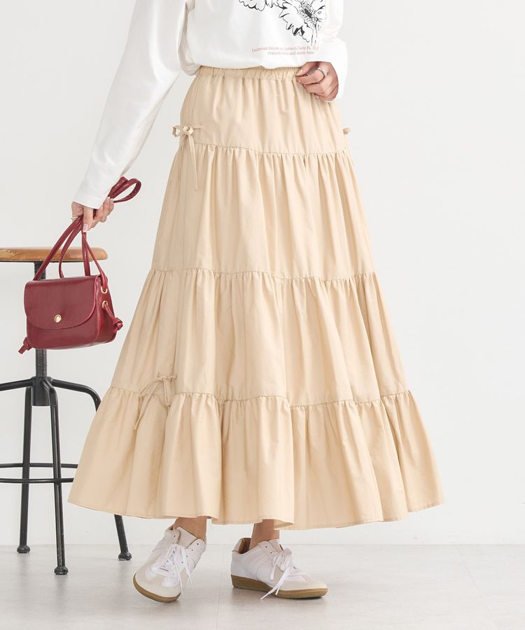 サイドリボンボリュームティアードスカート/earth music&ecology