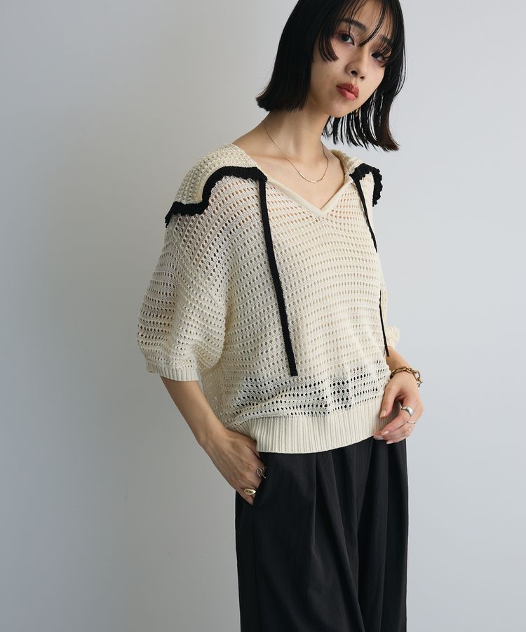 クロシェ風セーラーカラーニット/AnriettMusée（アンリエットミュゼ