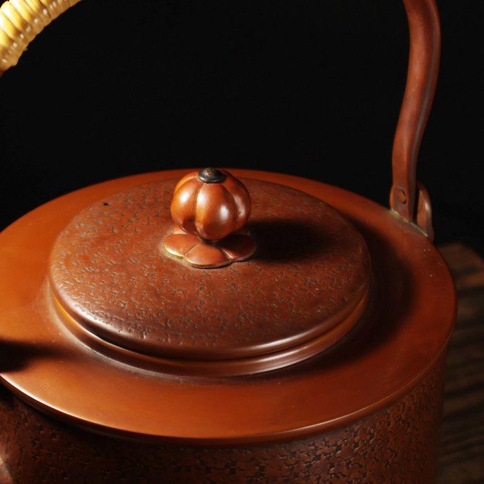 桑園の】日本高級金工島倉堂銅壺542g 鎚起銅器鎚目筒形提樑壺水柱湯沸T