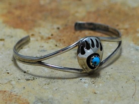 ナバホ族 ターコイズ ベアパウベビーバングル - インディアン