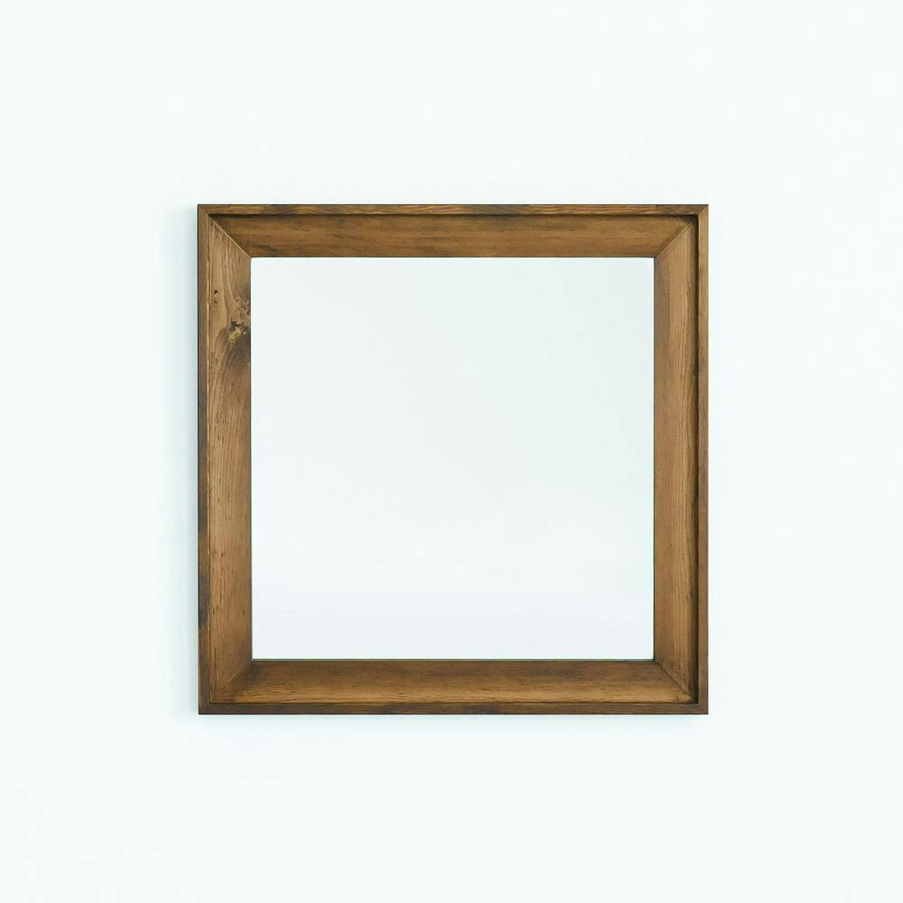 L型フレームウォールミラー(680×680)(アンティークブラウン)】鏡