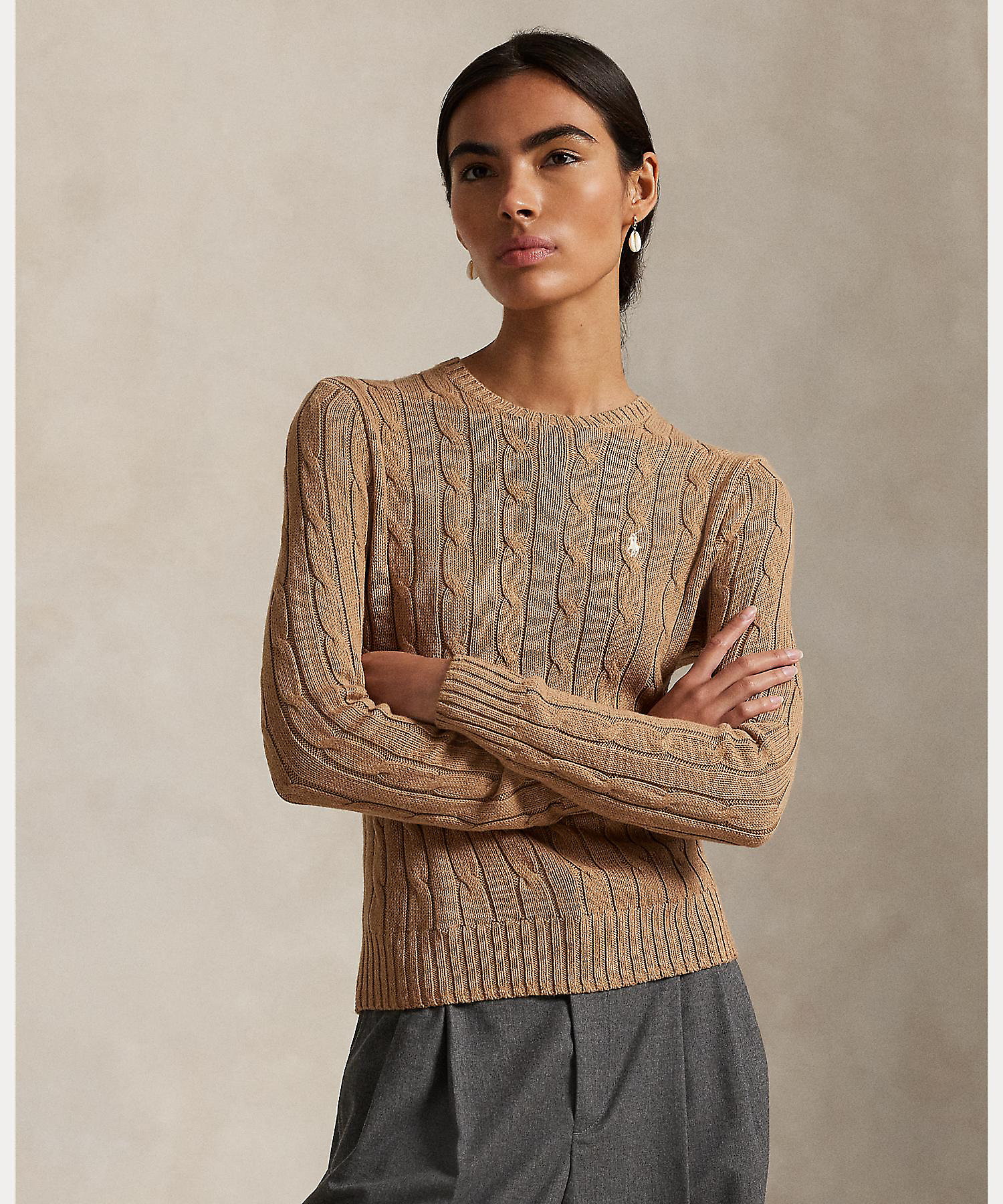 ケーブルニット コットン クルーネック セーター