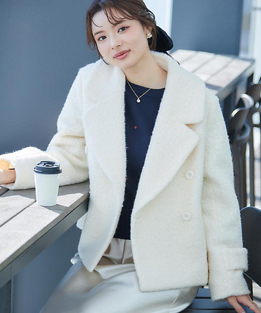 S－LL／無地・チェック柄】プードルボア ショートコート