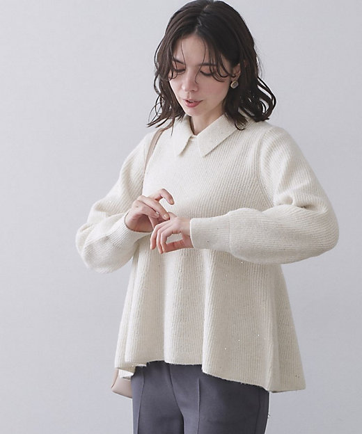 スパンコールラメ衿2WAYペプラムニット【洗濯機OK