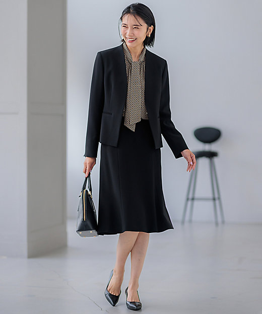 セットアップ対応／洗える】トリアセダブルジョーゼット ノーカラー