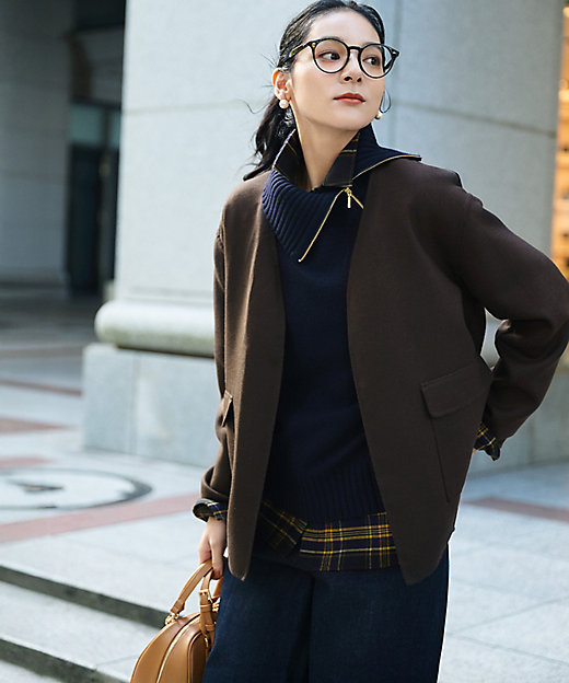 ボイルドウールコンビ ジップ タートルニット（KRWOGW0562