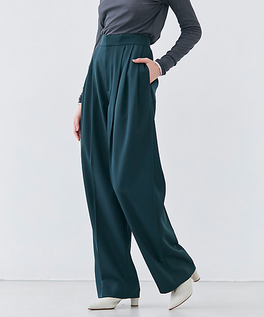 洗える】STEVIA ／ ウール混タックワイドパンツ