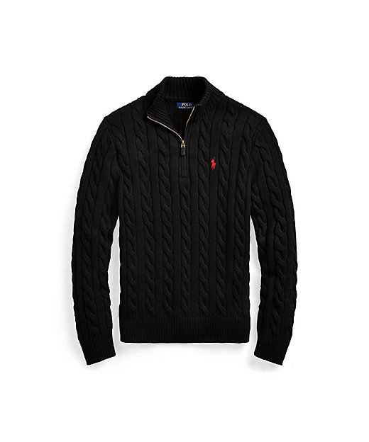 ケーブルニット コットン クォータージップ セーター