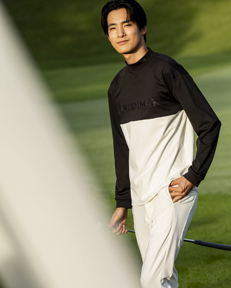 bi-color emboss mock neck pullover / バイカラーエンボスモック