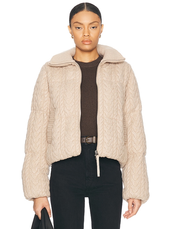 Varley Reggie Cable Knit Puffer Jacket in Light Taupe | FWRD