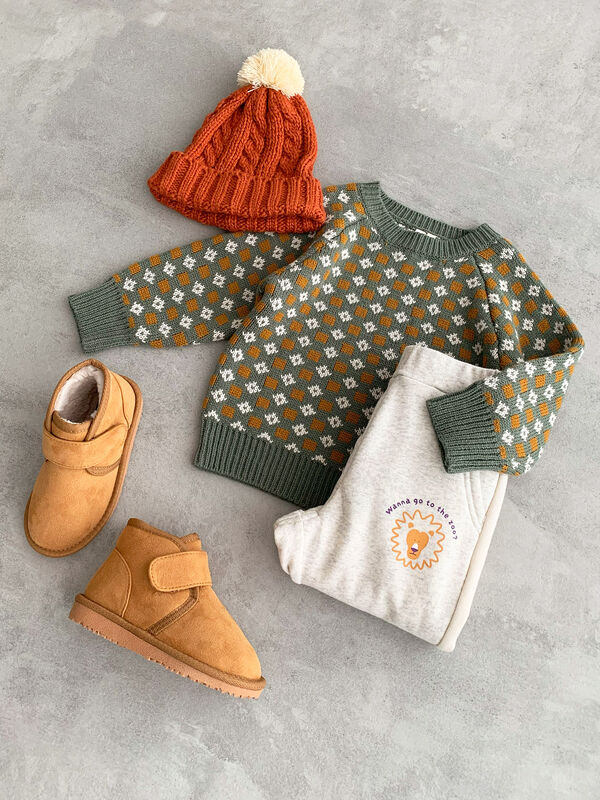 セール】 【マシンウォッシャブル】ジャカード総柄ニット（キャメル