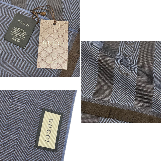 グッチ メンズ ウール ロゴ マフラー(ストール) ネイビー GUCCI