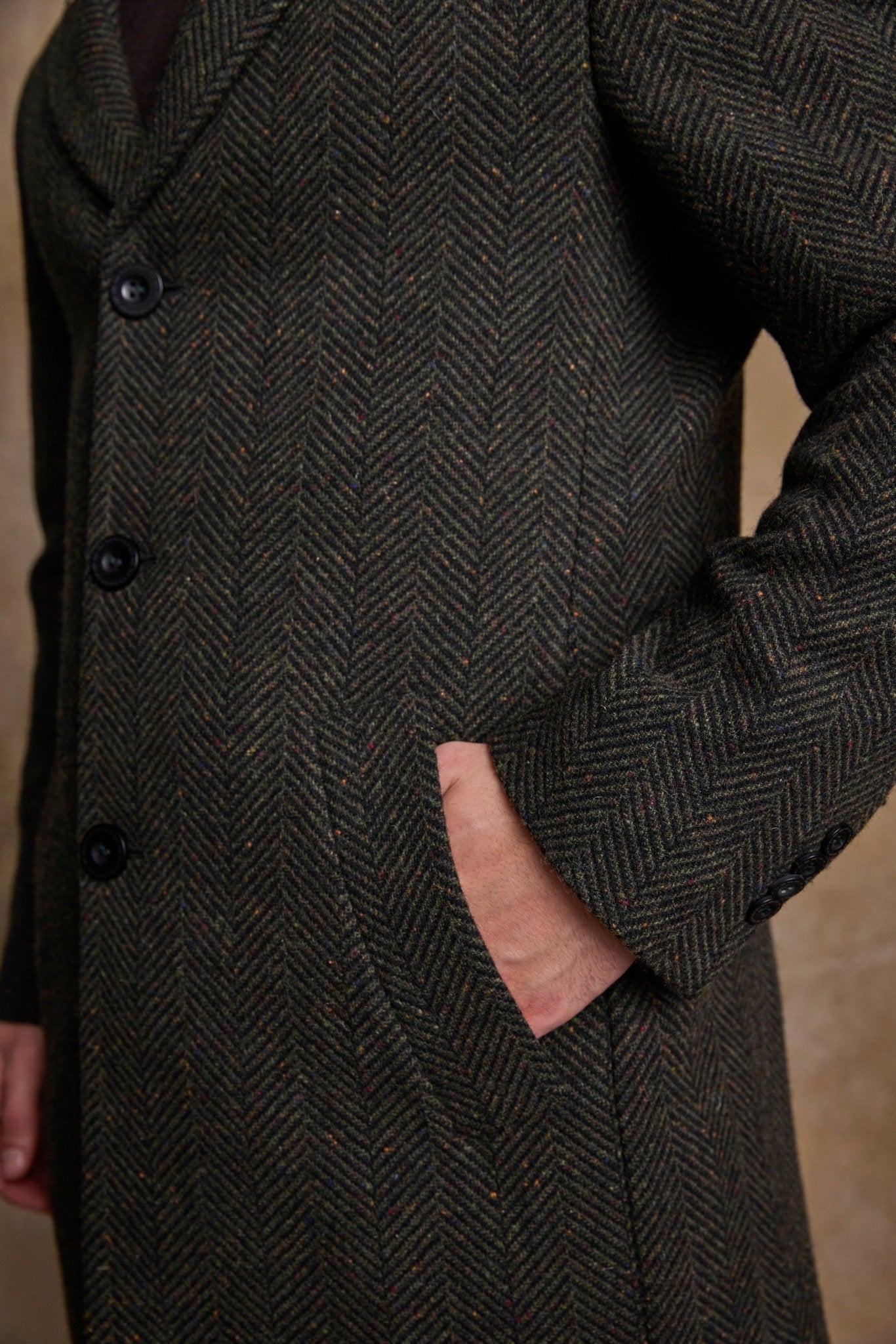 Owen Tweed Coat - Donegal Pine Herringbone