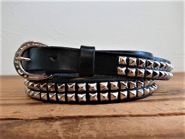 ナロースタッズベルト 2連ピラミッドスタッズ 20mm 【ブラック