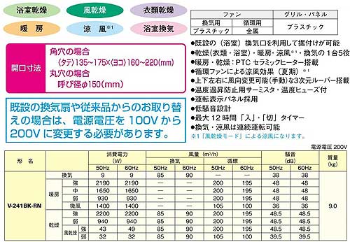 V-241BK-RN｜三菱電機バス乾燥・暖房・換気システム[バスカラット