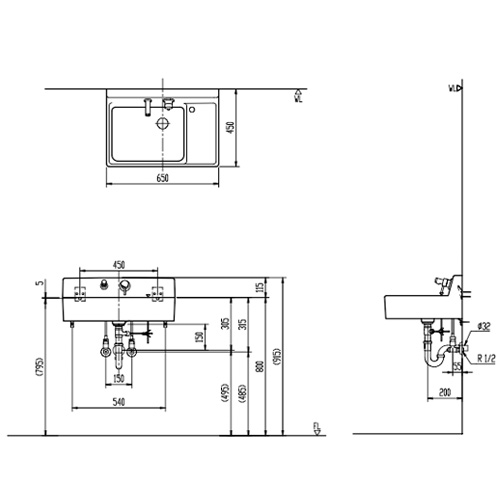 YL-A537SYC(C)/BW1｜LIXIL洗面器セット サティス洗面器[壁掛式][角形]
