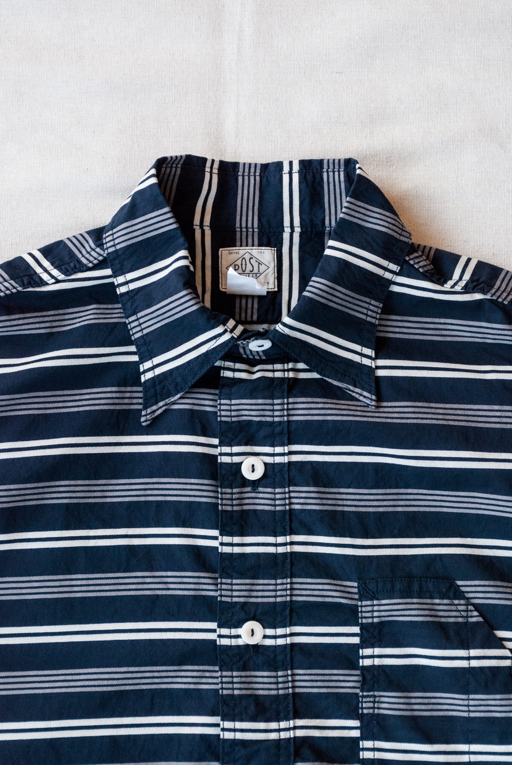 Post O'Alls No.1 Shirt S/S Horizontal Stripe Navy | kado〔カド