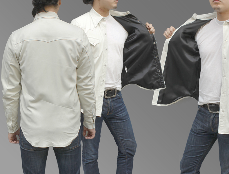 鹿革 長袖シャツ メンズ ホワイト S/M/L/ 7965