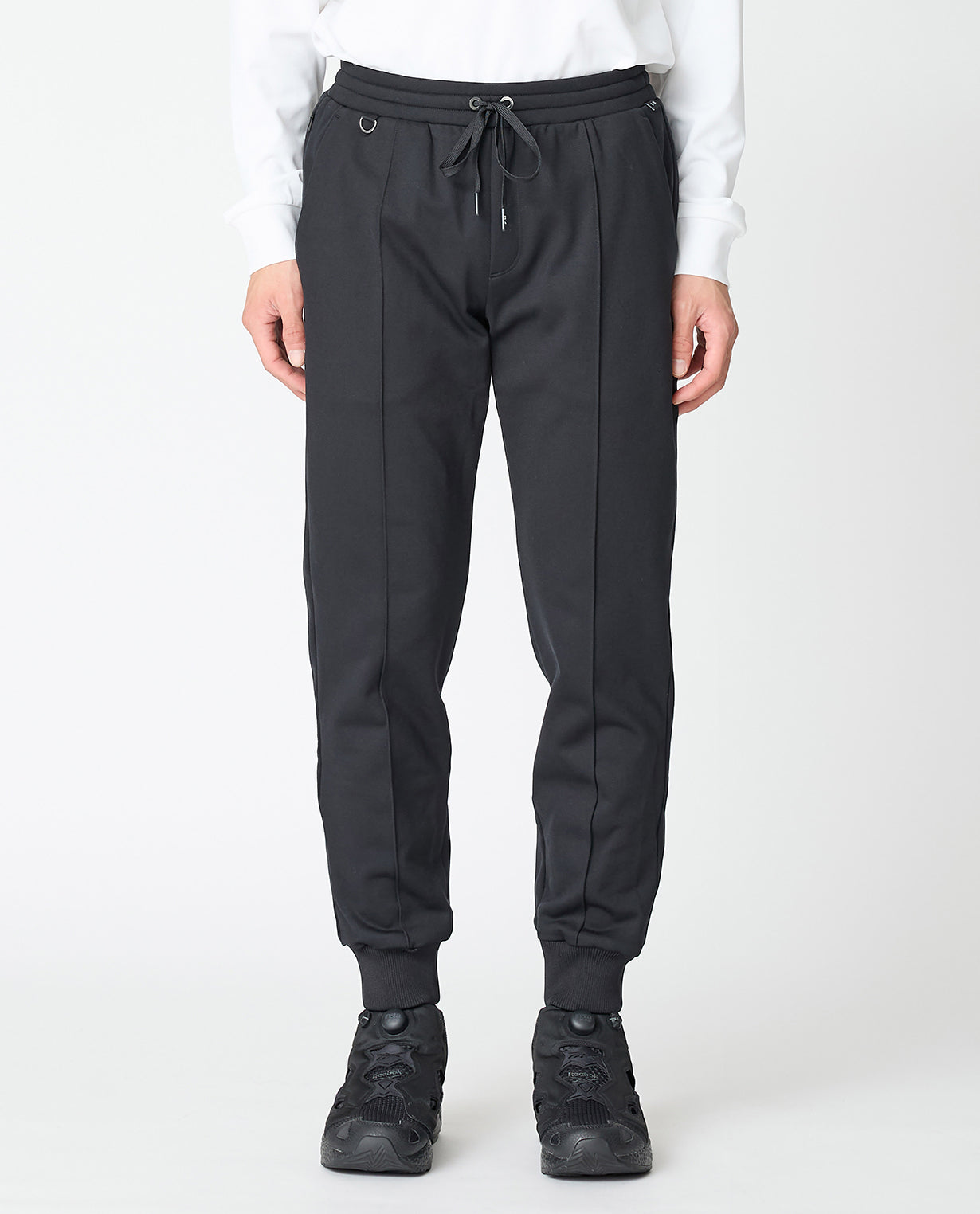 155_QX ウールダブルフェイス ピンタックジョガーパンツ (ブラック